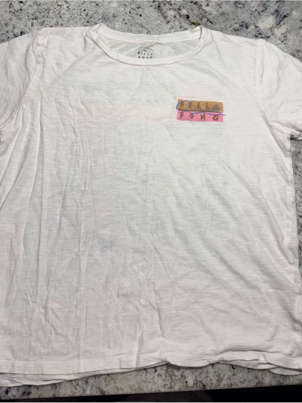 Billabong White Short Sleeve Tee with Pink and Tan Logo